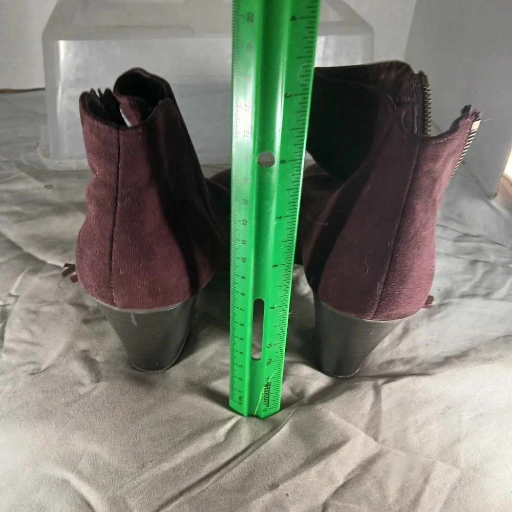 Charlotte Russe Ankle‎ Boots 7 Burgundy Faux Suede Tassel Block Heel Booties